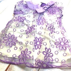 NWT SELF ESTEEM Sheer Layered Top Embroidered Purple Floral Puff Sleeve Girls 5